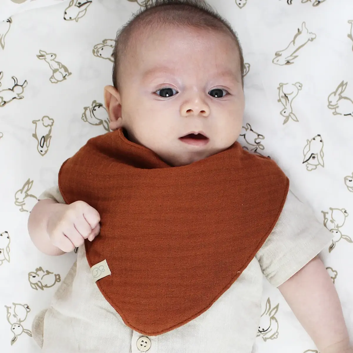 Bibaby Organik Fular Önlük Müslin 3lü Bistyle Kiremit - Bej - Hardal