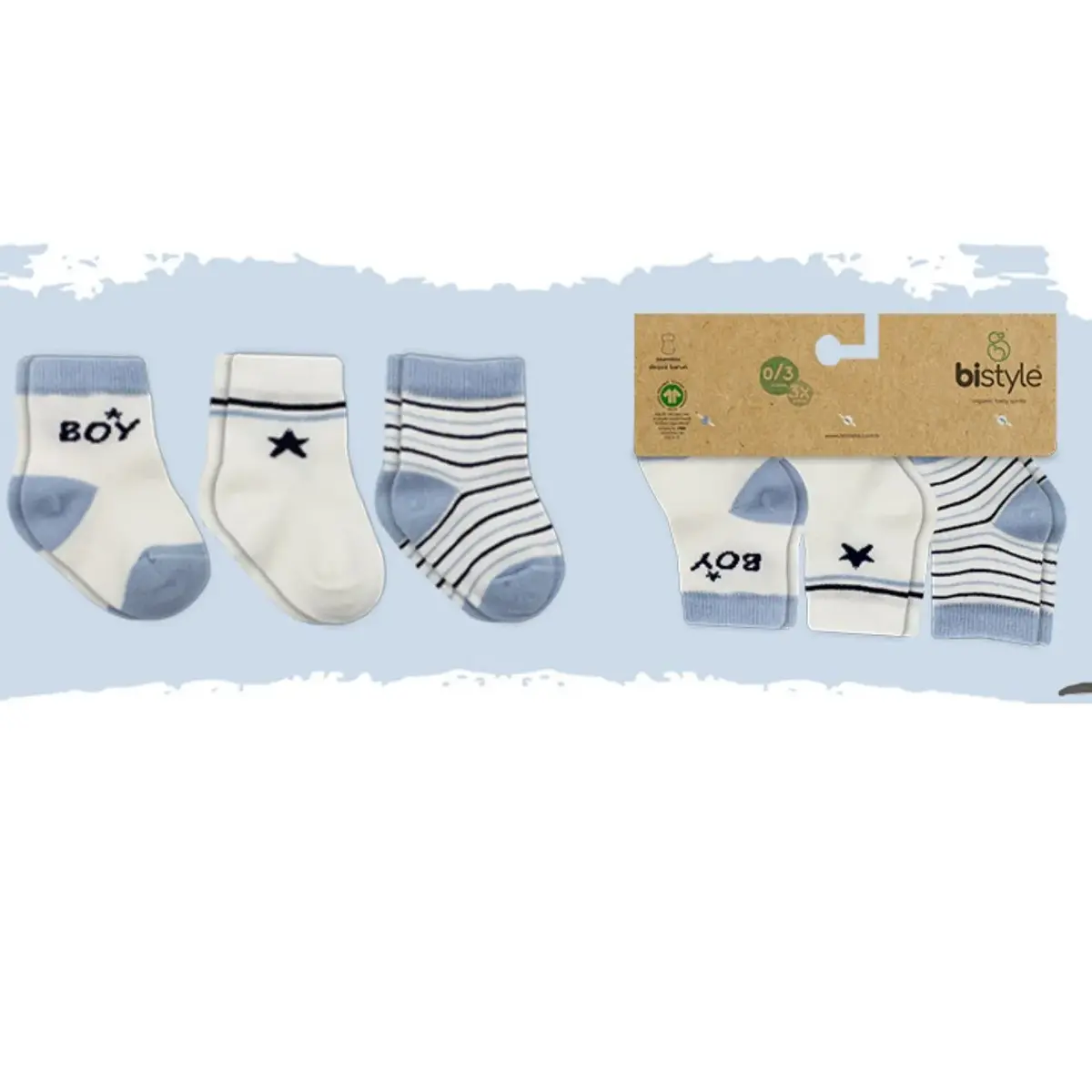 Bibaby Çorap Soket 3lü Penye Boy And Girl Bistyle Mavi