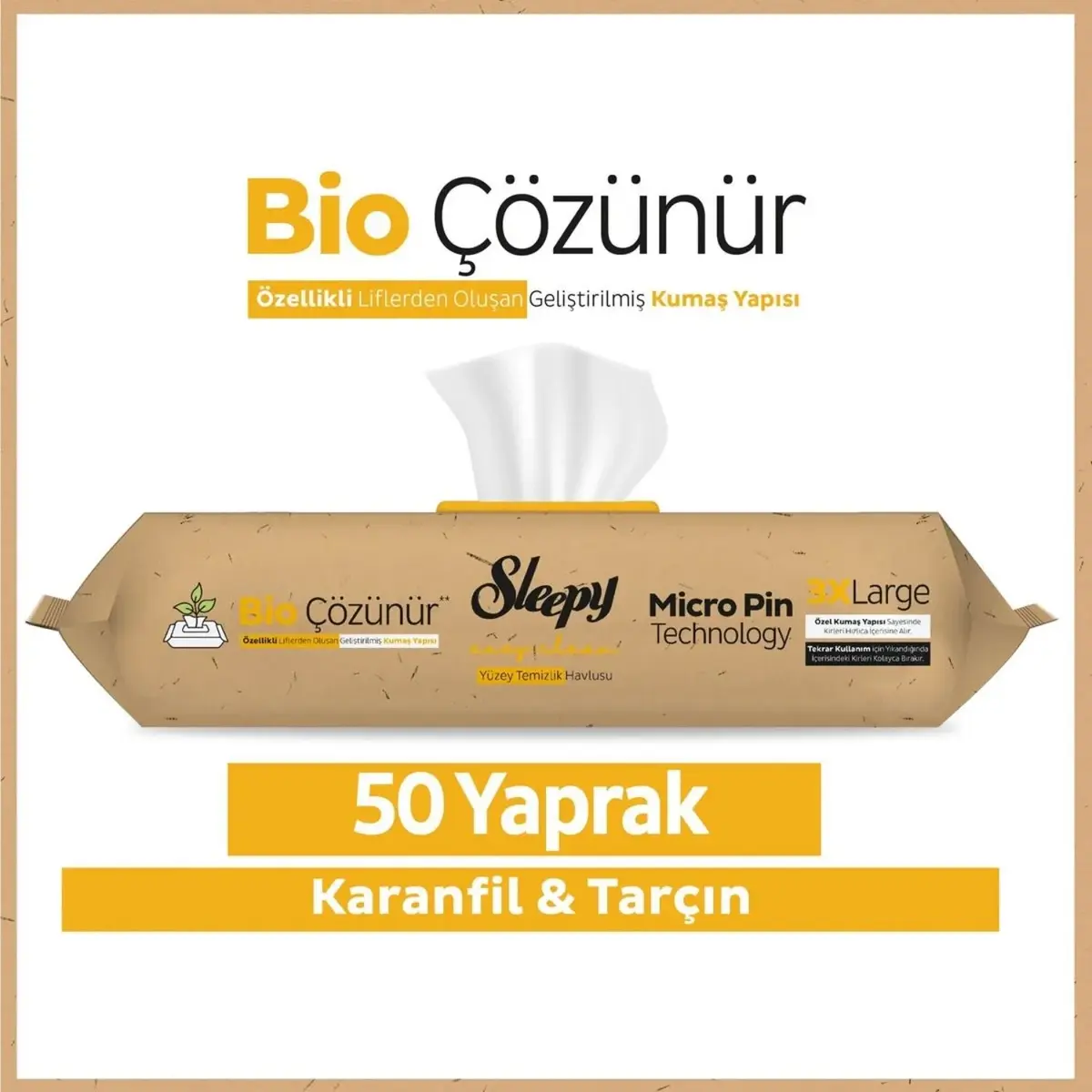 Sleepy Bio Çözünür Yüzey Temizlik Havlusu Karanfil Ve Tarçın Limonu 50li