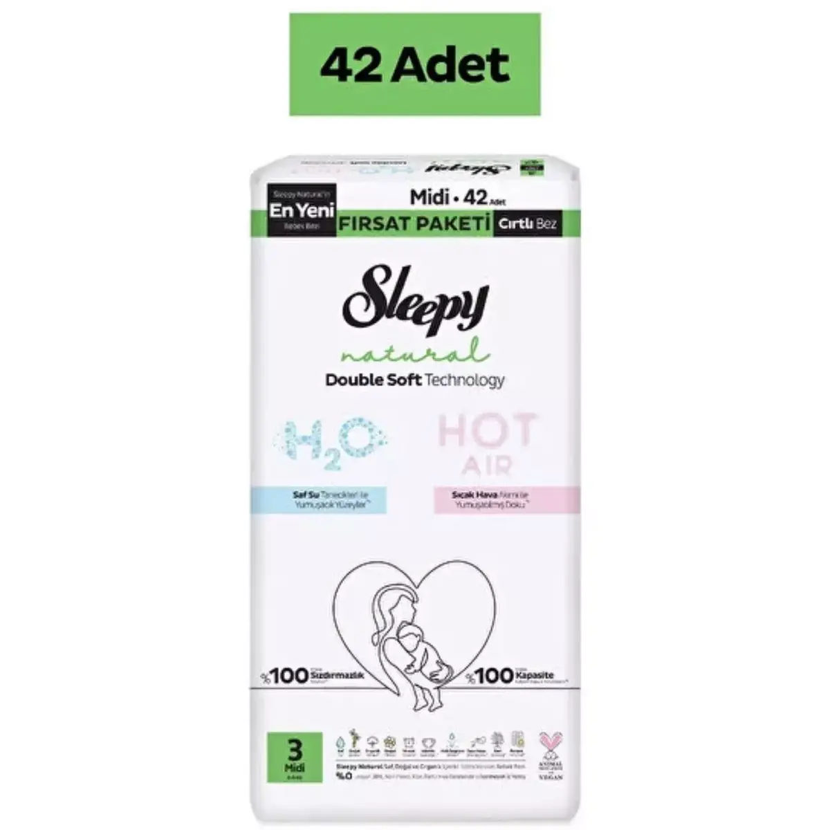 Sleepy Bebek Bezi Natural Double Soft Midi 42li Fırsat Paket