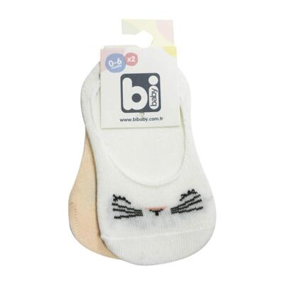 Bibaby Babet Çorap 2li Cute Face Somon - Beyaz