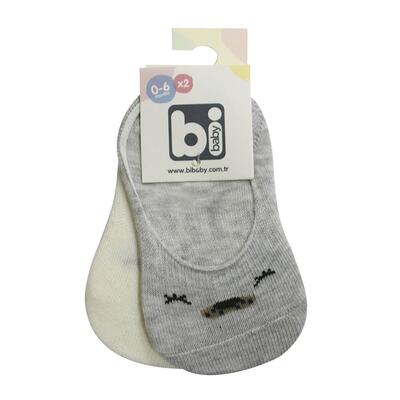Bibaby Babet Çorap 2li Cute Face Gri - Ekru