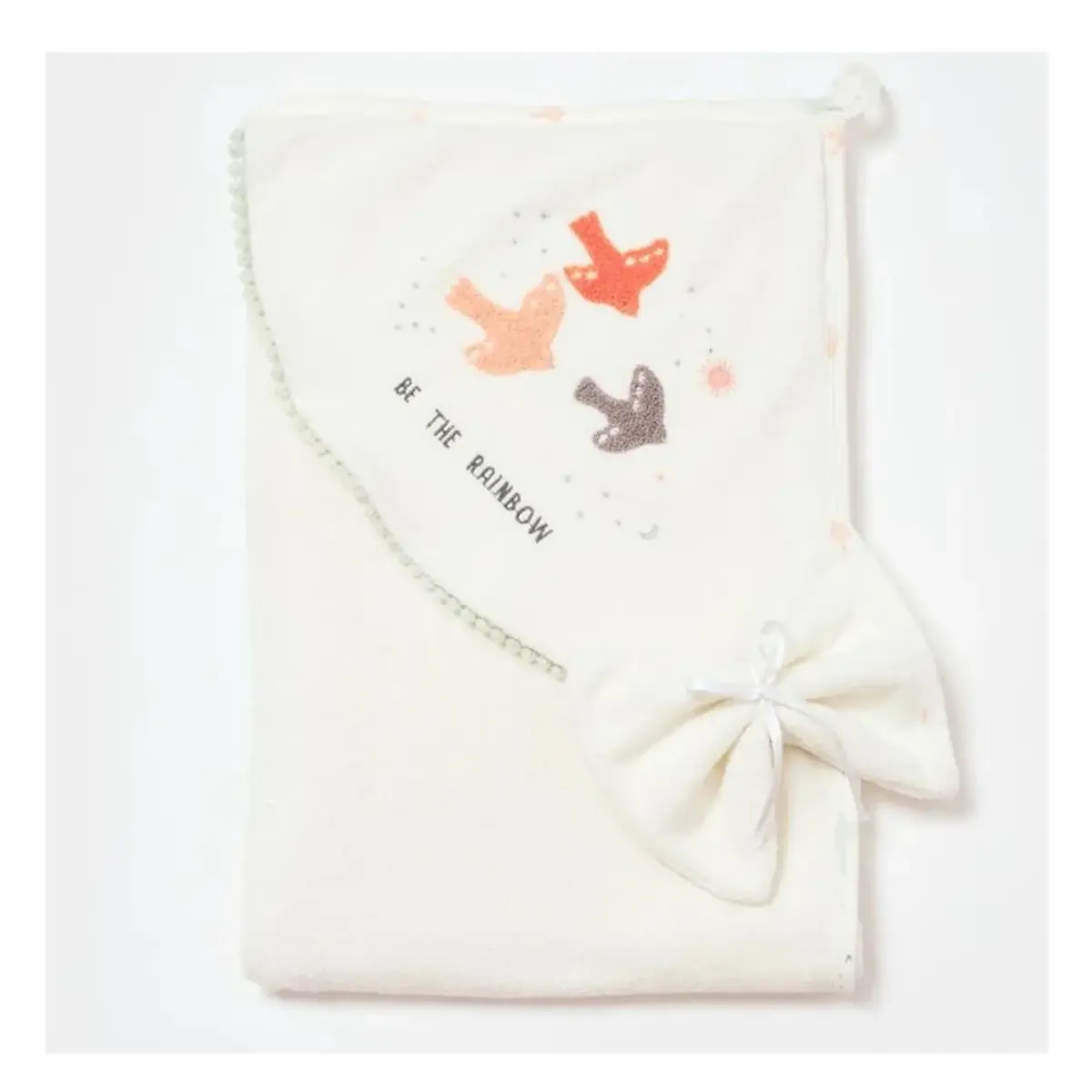 Bibaby Organik Havlu Örme Tiny Birds Ekru - Yeşil