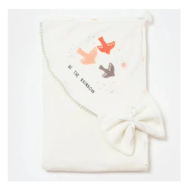 Bibaby Organik Havlu Örme Tiny Birds Ekru - Yeşil