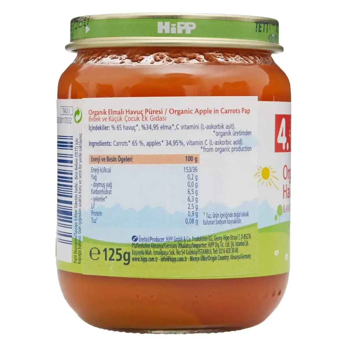 Hipp Organik Elmalı Havuç Püresi 125 gr