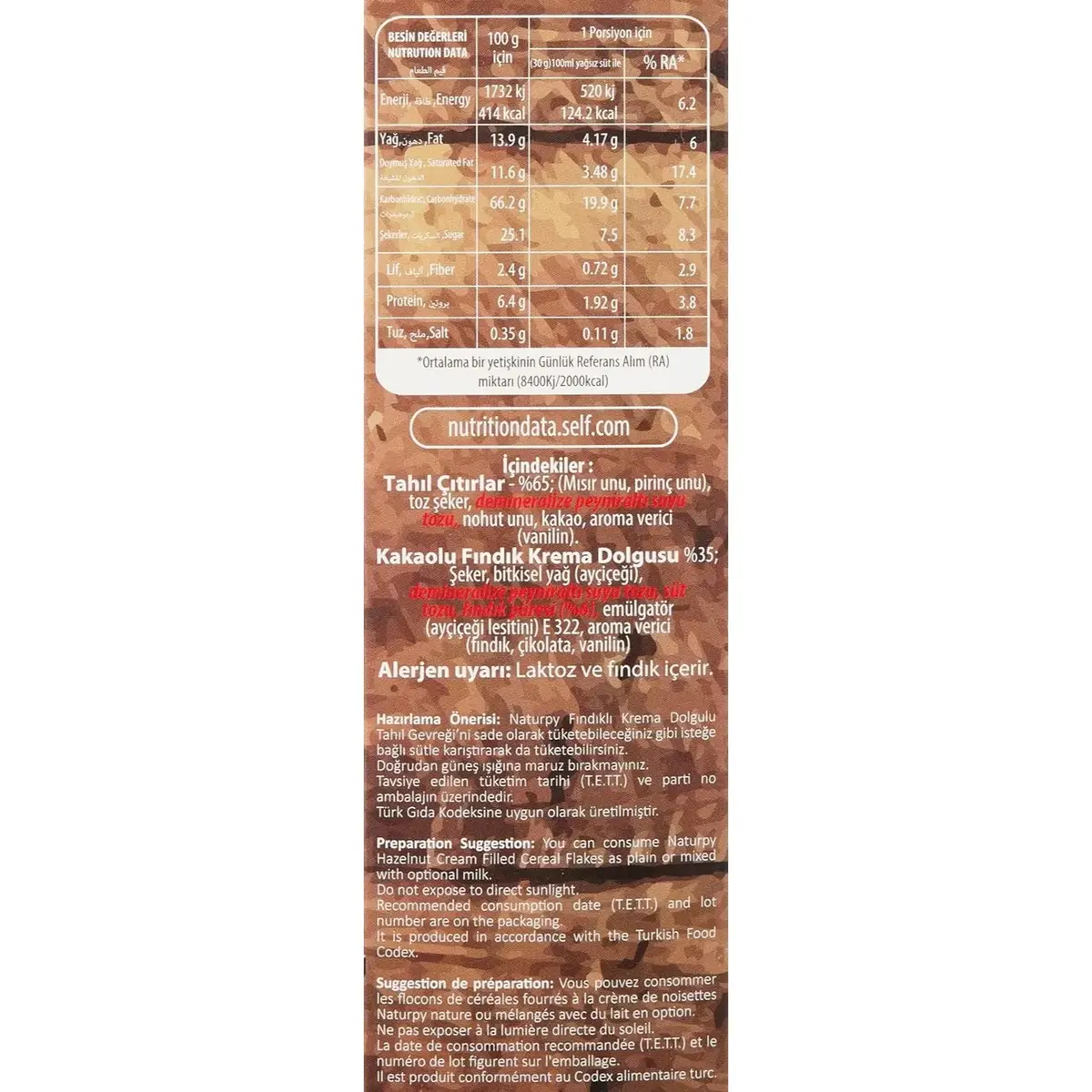 Naturpy Glutensiz Fındıklı Krema Dolgulu Gevrek 225 gr