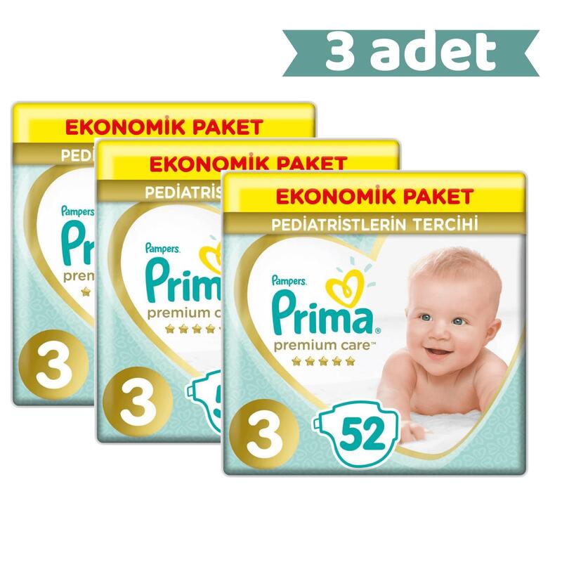 Prima Premium Care Bebek Bezi 3 Beden Midi 6-10 Kg 52li Ekonomik Paket x3