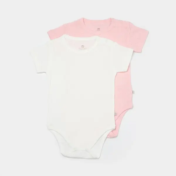 Bibaby Body Kısa Kol 2li Jakarlı Pembe - Ekru