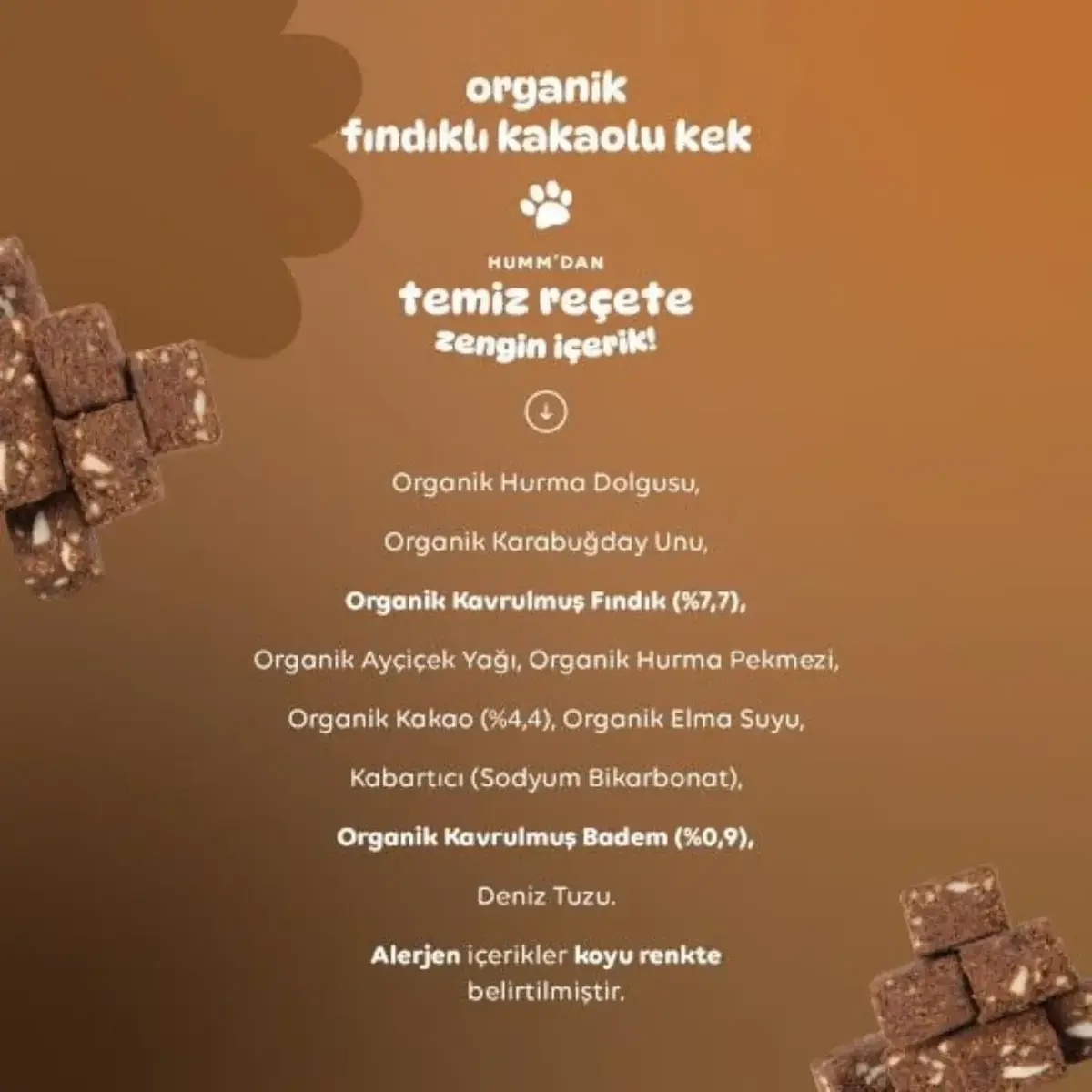 Humm Organik Glutensiz Vegan Kakaolu ve Fındıklı Kek 30 gr