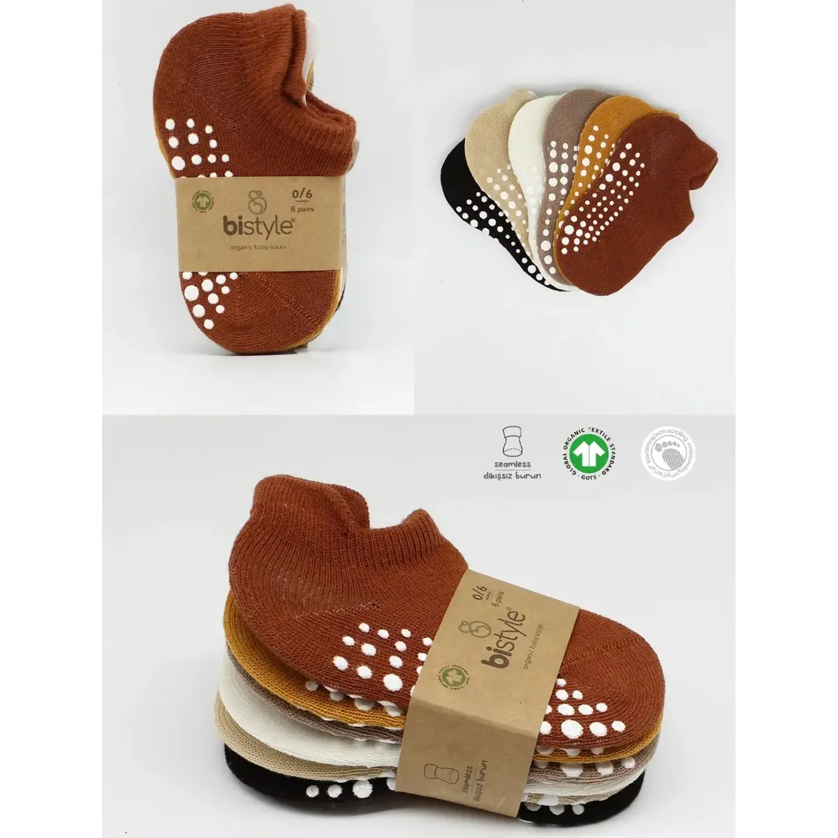 Bibaby Çorap Sneakers Bistyle 6lı Kaymaz Penye Toprak