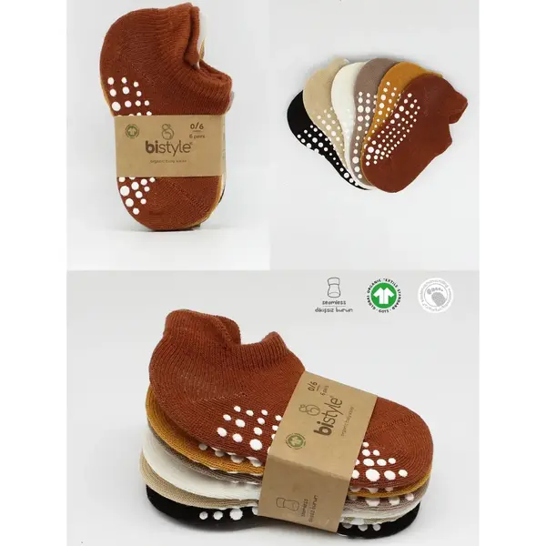 Bibaby Çorap Sneakers Bistyle 6lı Kaymaz Penye Toprak