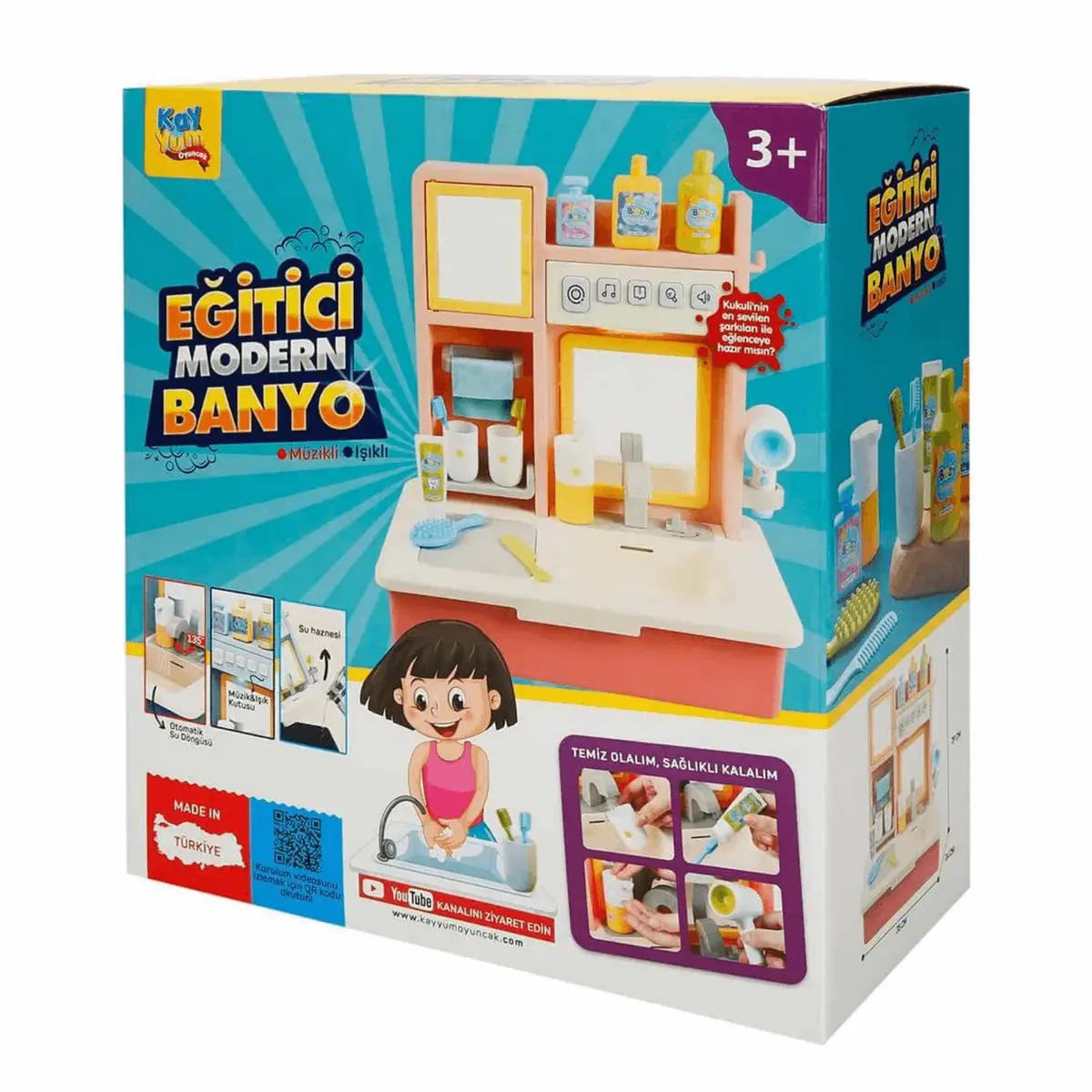 Eğitici Modern Banyo Lavabo Sesli Ve Müzikli Pembe