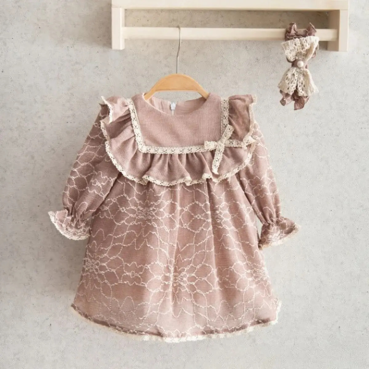 Miomini Elbise Saç Bantlı Triko Kopanakili Pudra