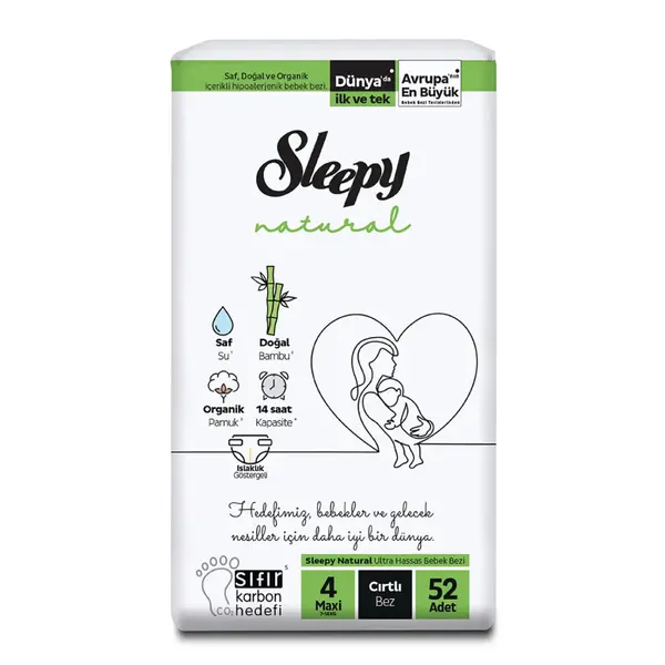 Sleepy Bebek Bezi Natural 4 Beden Maxi 7-14 Kg 52li Jumbo Paket