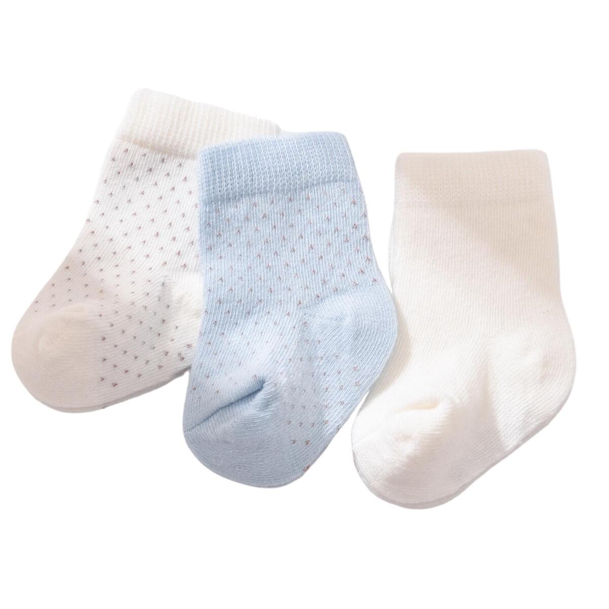 Bibaby Organik Çorap Soket 3lü Puanlı Mavi - Ekru