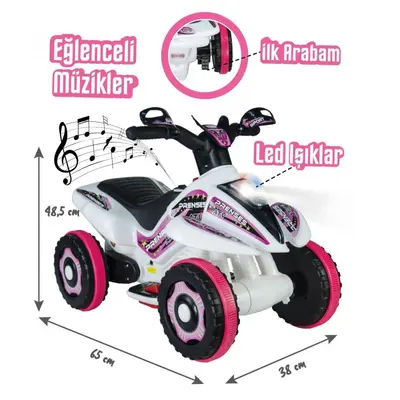 Akülü Atv 6 Volt Pembe Beyaz