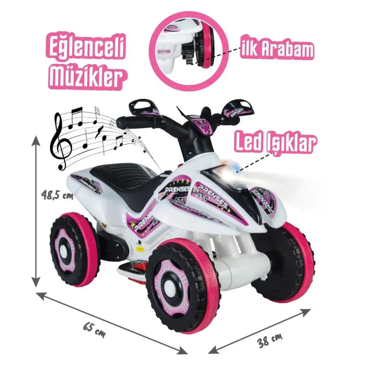 Akülü Atv 6 Volt Pembe Beyaz Akülü Atv 6 Volt Pembe Beyaz