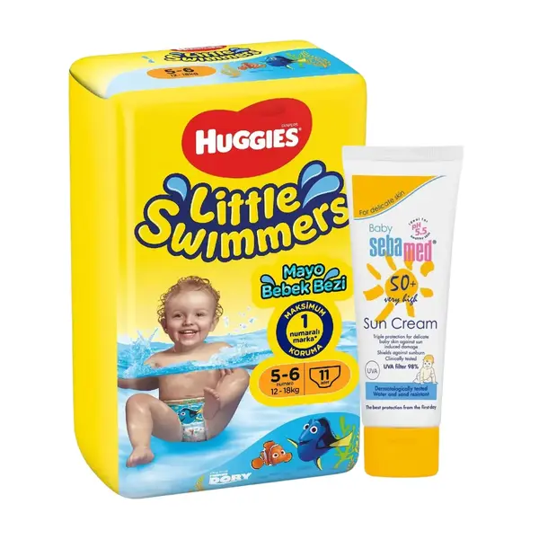 Huggies Little Swimmers Mayo Bebek Bezi Large 12-18 Kg + Sebamed Bebek Güneş Kremi 50 Faktör 75 ml