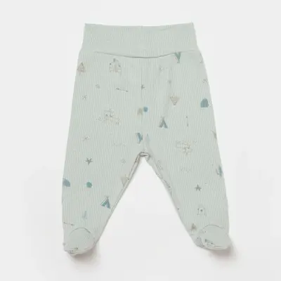 Bibaby Organik Pantolon Patikli Modal Happy Forest Bej - Mint