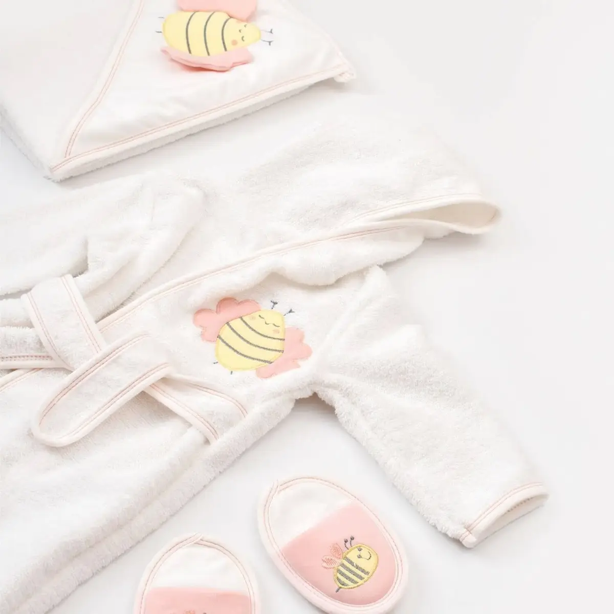 Bibaby Bornoz Takımı Happy Bee Ekru - Pembe