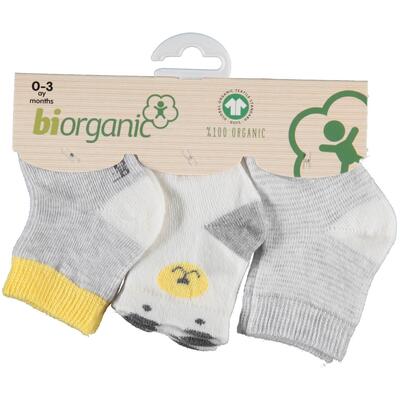 Bibaby Organik Çorap Soket 3lü Cute Bear Ekru - Sarı