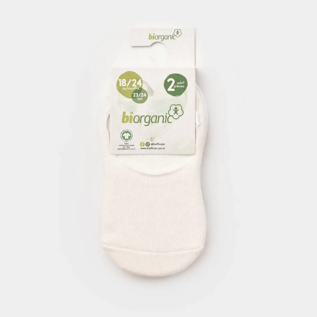 Bibaby Organik Babet Çorap 2li Basic Beyaz - Ekru