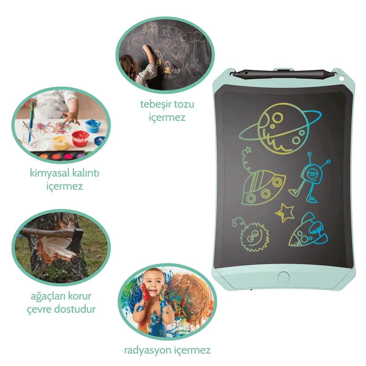 Wicue LCD Dijital Mıknatıslı Renkli Çizim Tableti 8,5" Su Yeşili