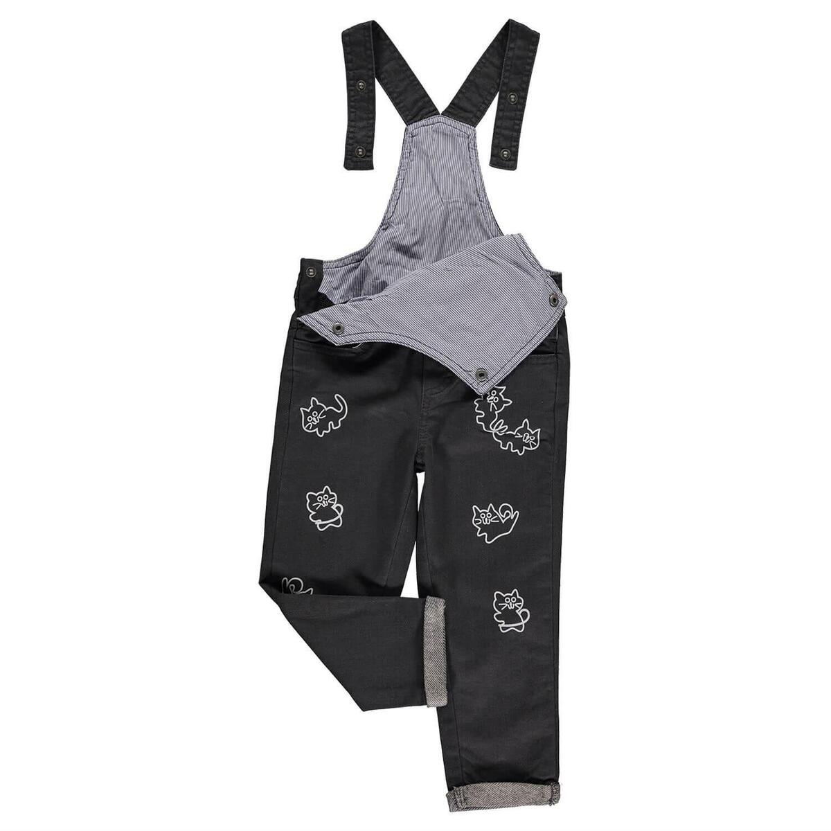 Overdo Salopet Kedi Baskılı Füme