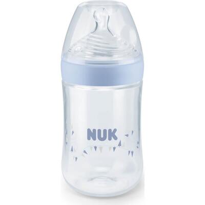 Nuk Silikon Emzikli Nature Sense PP Biberon 260 ml Mavi