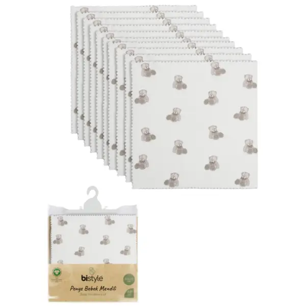 Bistyle Mendil 10lu Penye Bear Küçük Boy Ekru
