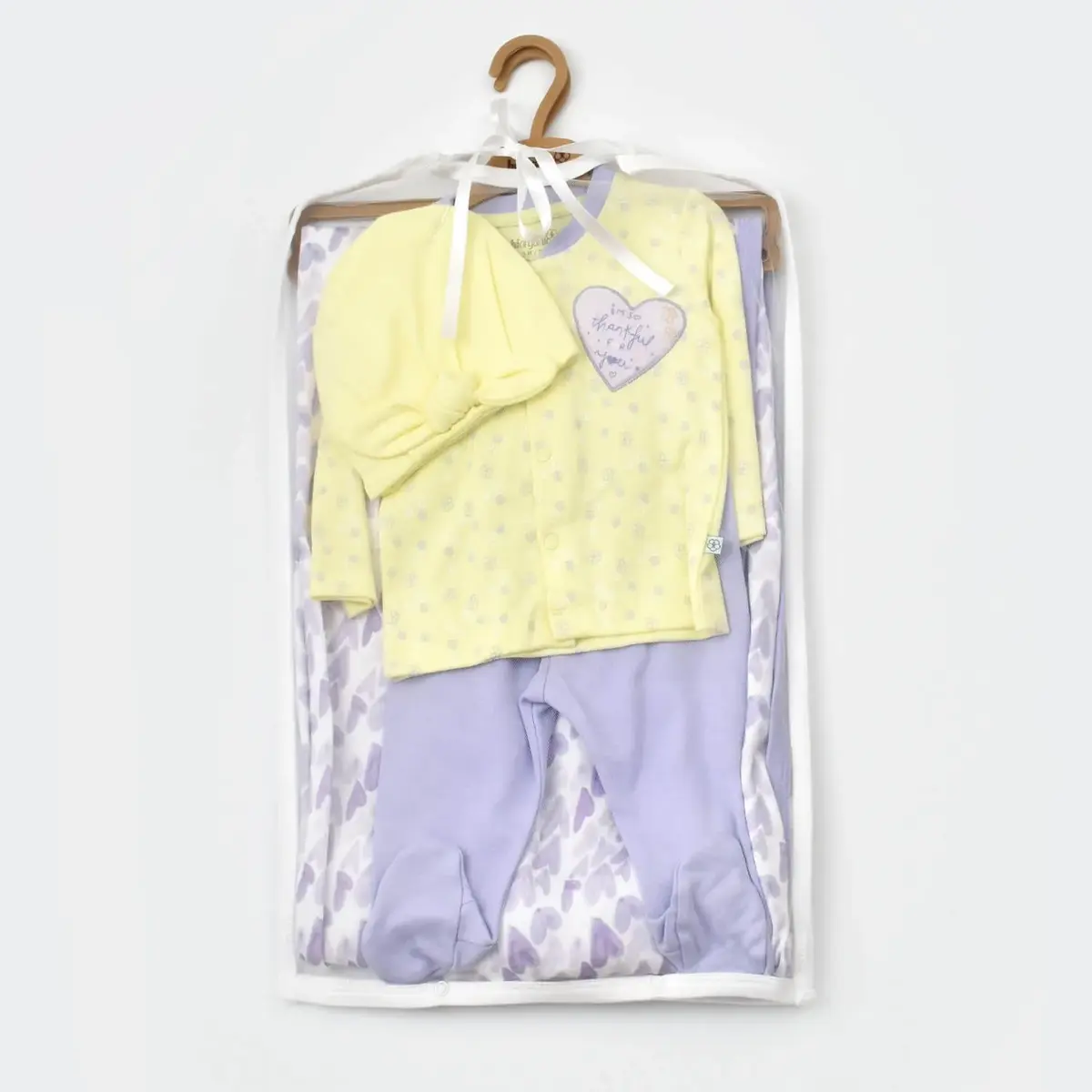 Bibaby Organik Zıbın Takımı Battaniyeli Tüllü Love You Baby Yellow Lavander
