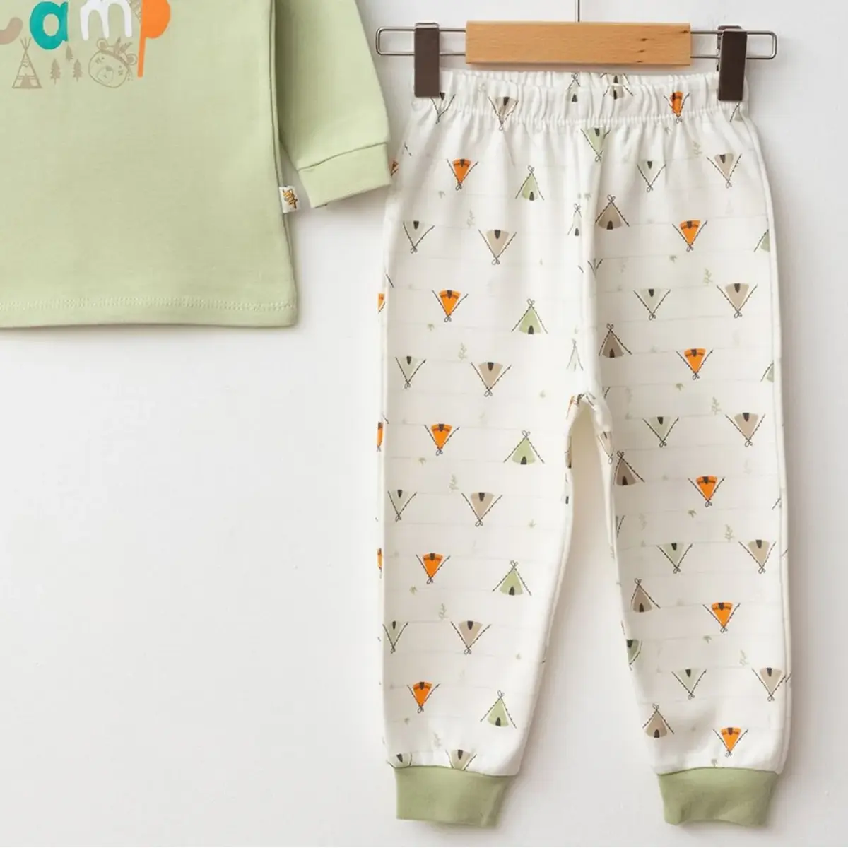 Mini Damla Pijama Takımı Penye Cool Camp Baskılı Yeşil