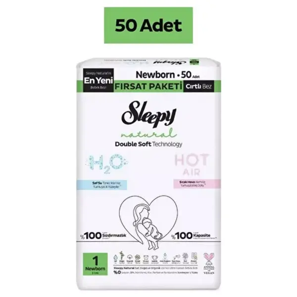 Sleepy Bebek Bezi Natural Double Soft Yenidoğan 50li Fırsat Paket