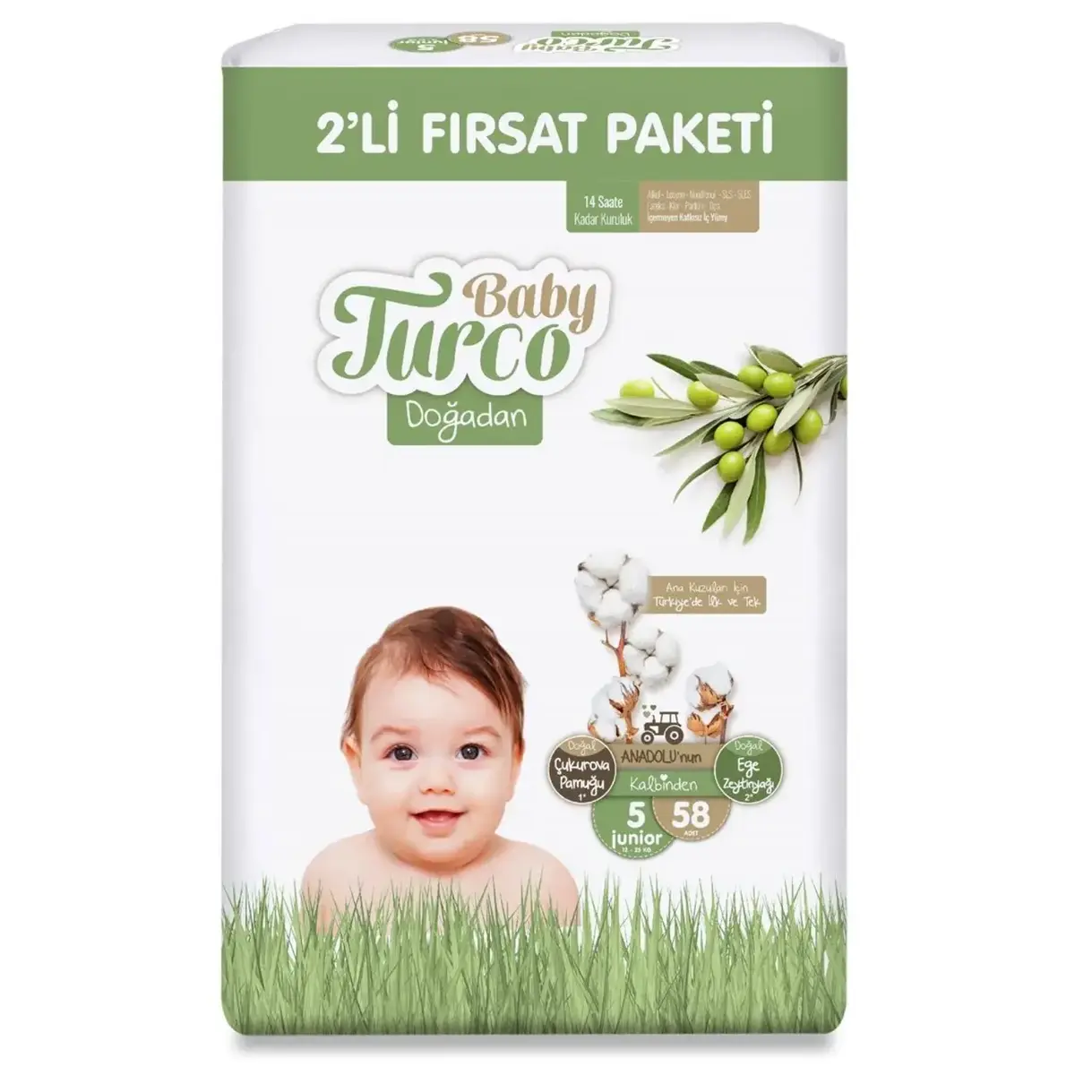 Baby Turco Doğadan Bebek Bezi 5 Beden Junior 58li Fırsat Paketi