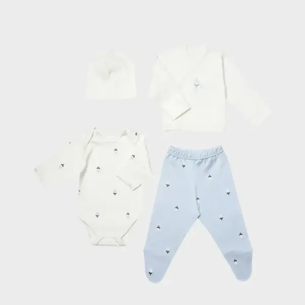 Bibaby Organik Zıbın Takımı 4lü Love Floral Ekru - Lila