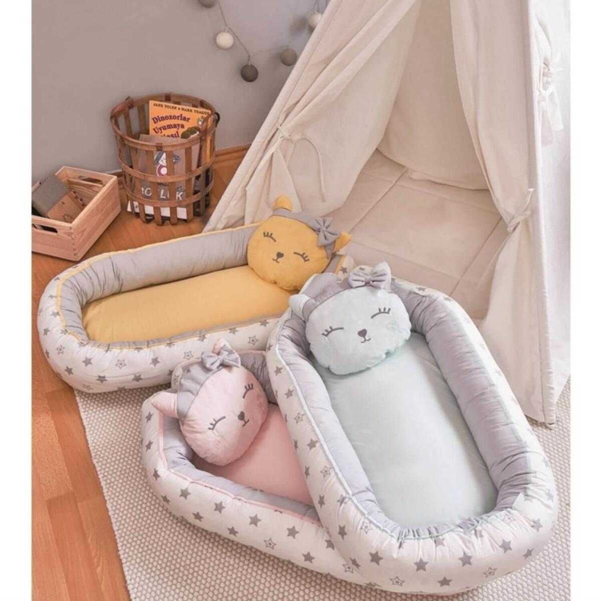 Bibaby Anne & Baba Yanı Yatağı Baby Nest Lüx Cute Cat Sarı
