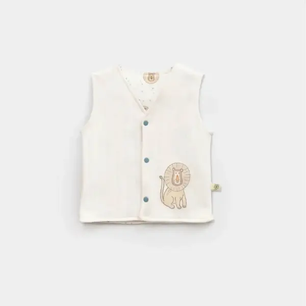 Bibaby Organik Yelek Brave Lion Ekru - Turkuaz