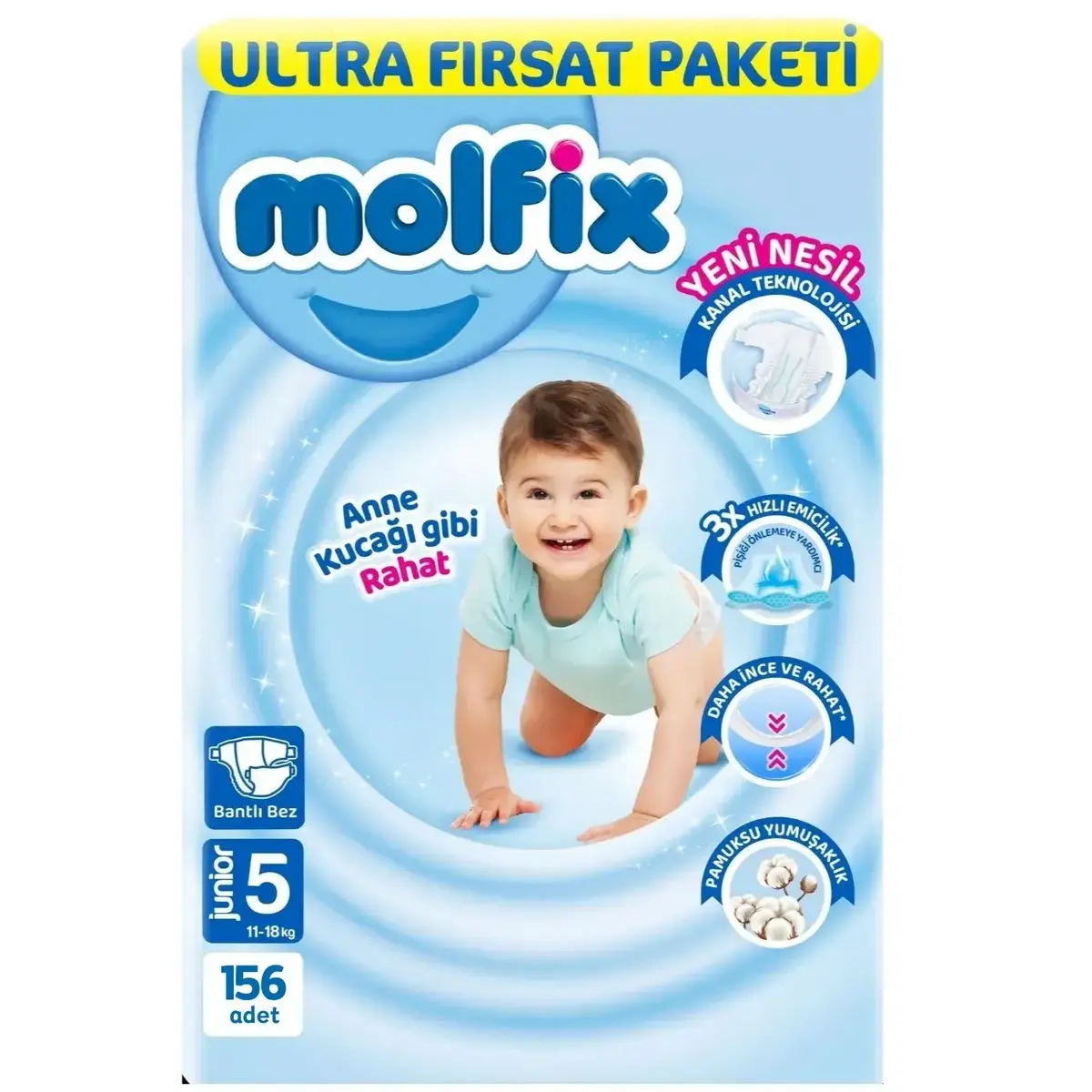 Molfix Bebek Bezi 3D 5 Beden Junior 11-18 Kg 78li Ultra Fırsat Paketi x2
