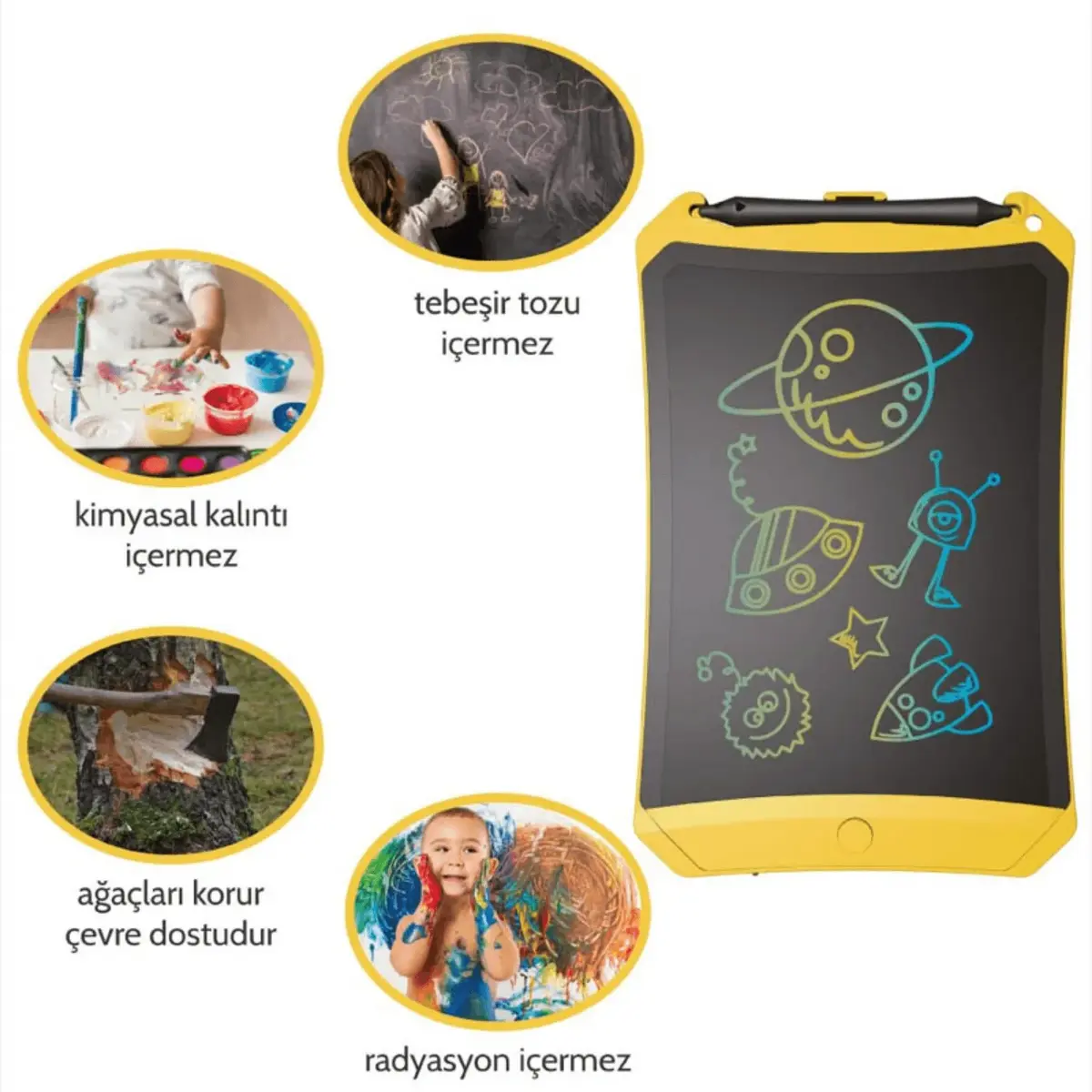 Wicue LCD Dijital Mıknatıslı Renkli Çizim Tableti 8,5" Sarı