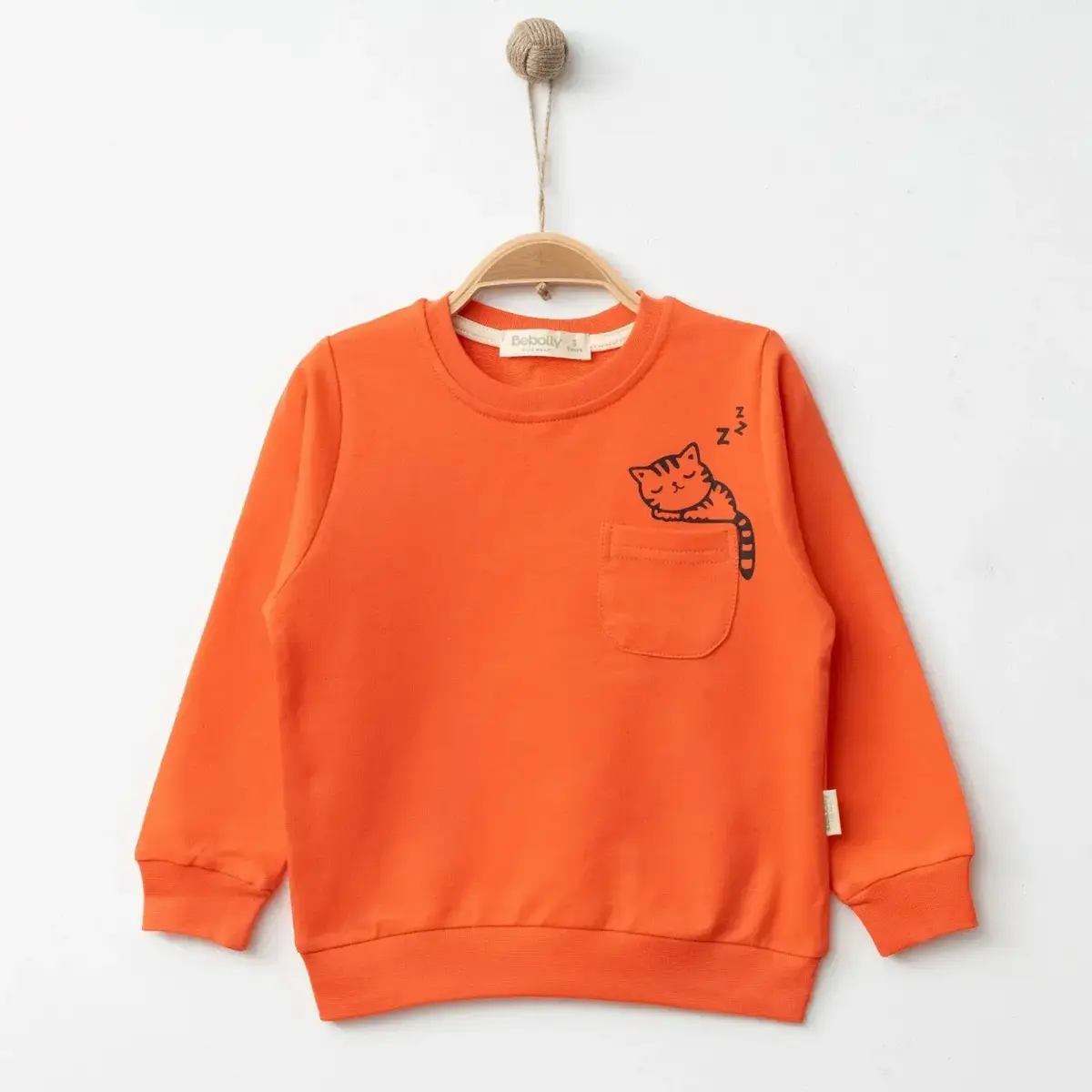 Bebolly Sweatshirt Uykucu Kedi Baskılı Mercan