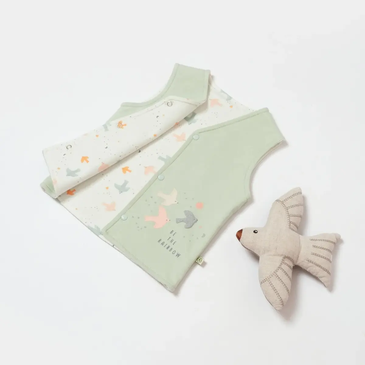 Bibaby Organik Yelek Tiny Birds Ekru - Yeşil