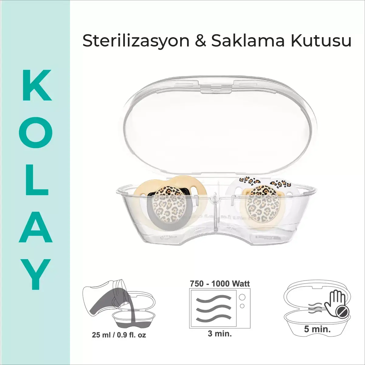 Mamajoo Silikon Emzik 2li & Sterilizasyon Saklama Kutusu 6+ Ay Bej Leopar