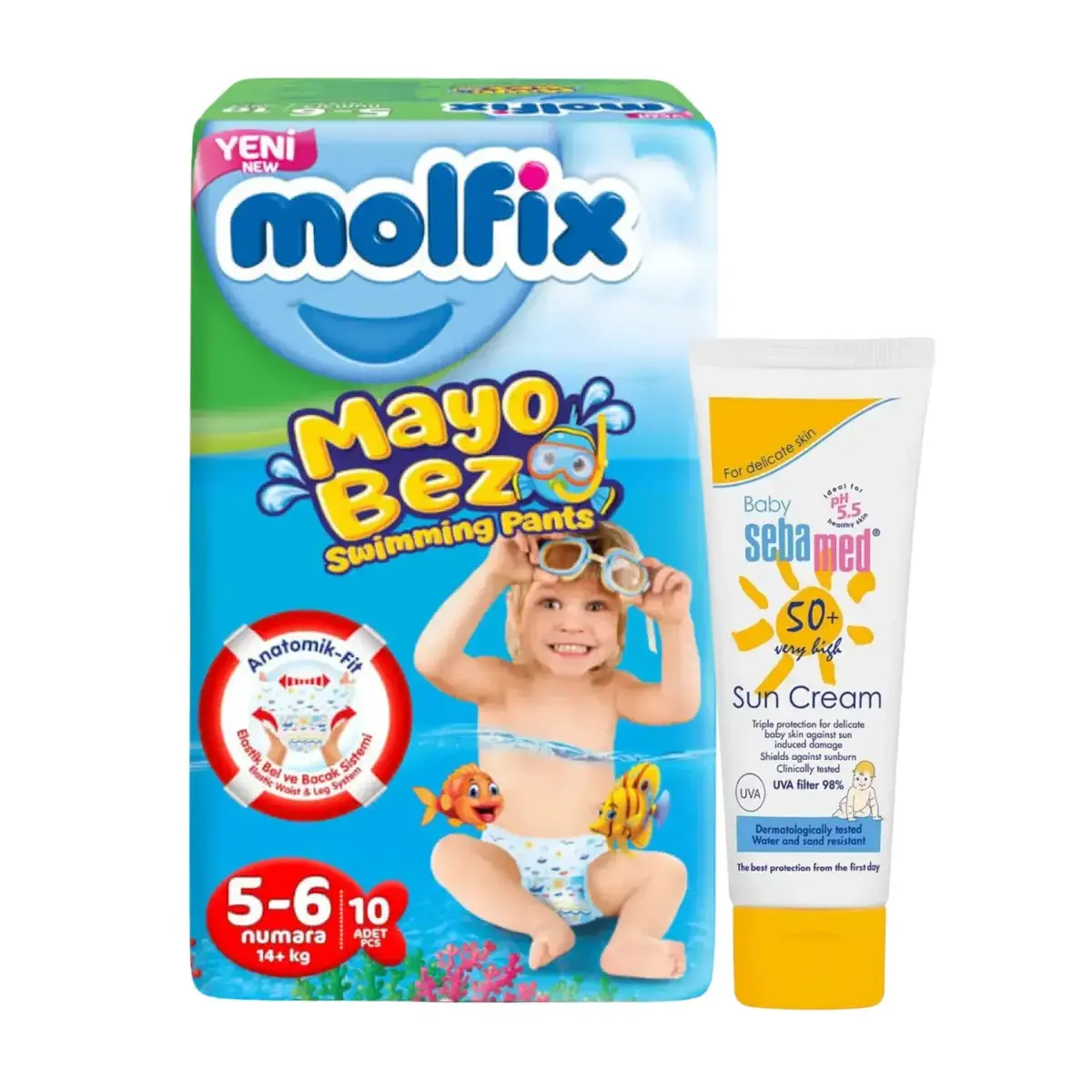 Molfix Mayo Bez 5-6 numara 14+ Kg 10 adet+Sebamed Bebek Güneş Kremi 50 Faktör 75 ml