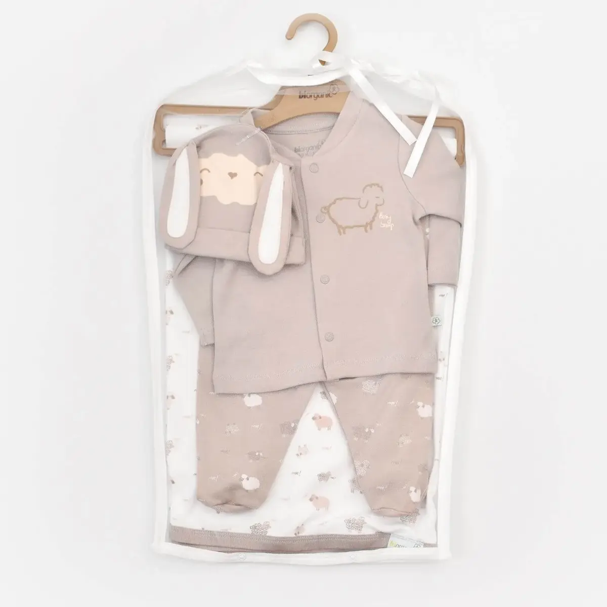 Bibaby Organik Zıbın Takımı Battaniyeli Tüllü Curly Sheep Bej