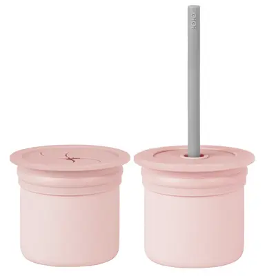 OiOi Ham Hüp Silikon Pipetli Bardak 6+ Ay Pinky Pink - Powder Grey