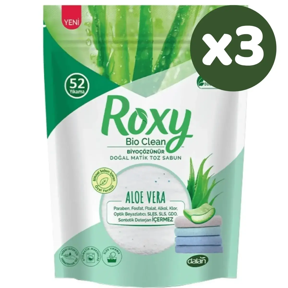 Dalan Roxy Bio Matik Clean Toz Sabun Aloe Vera 1600 gr x 3 Adet