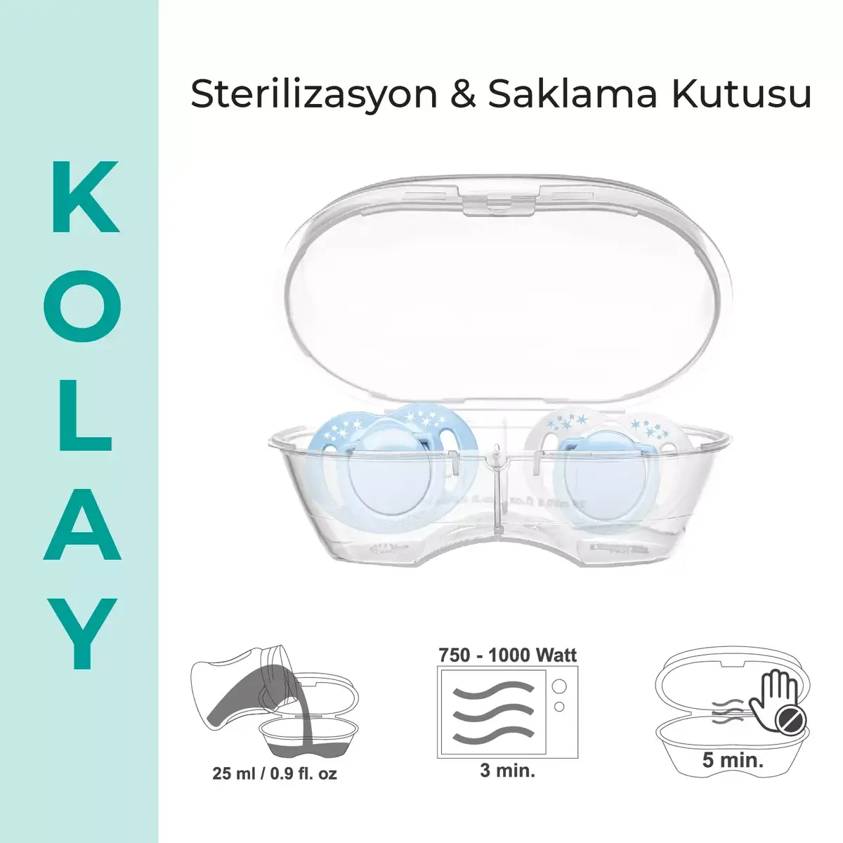 Mamajoo Ortodontik Silikon Emzik Sterilizasyon & Saklama Kutusu 6Ay+ Powder Blue 2li