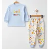 Mini Damla Pijama Takımı Penye Animal Hayvanlar Baskılı Mavi