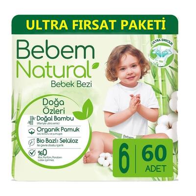 Bebem Natural Bebek Bezi 6 Beden Extra Large 15+ Kg 60lı Ultra Fırsat