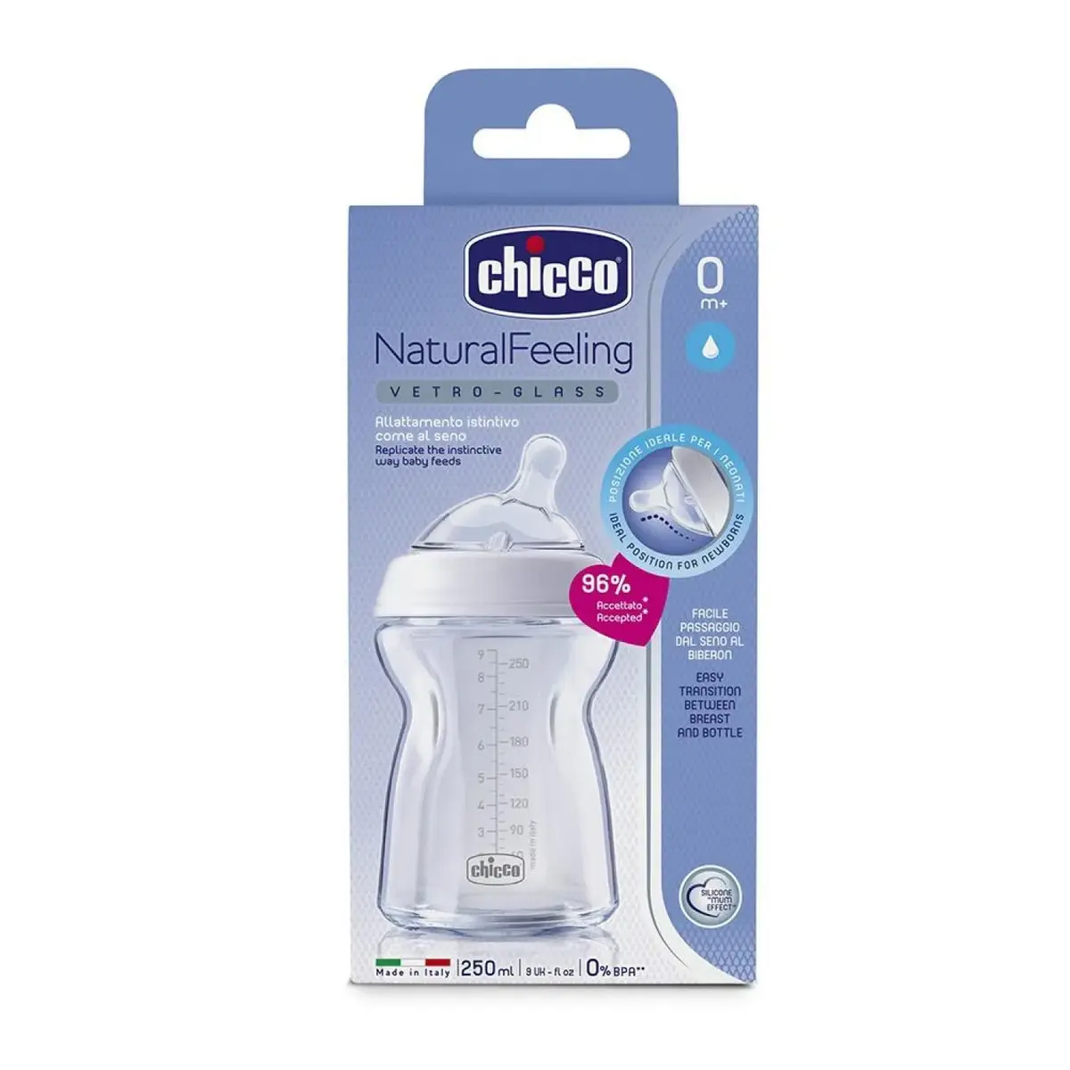 Chicco Natural Feeling Silikon Emzikli Cam Biberon 250 ml 0+ Ay